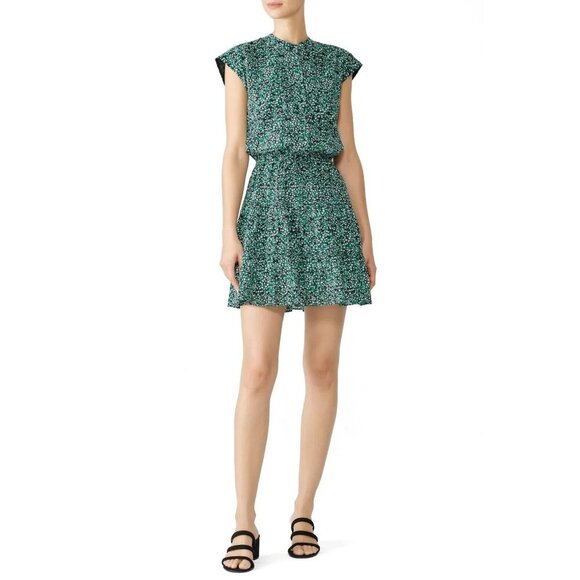 Rebecca Minkoff Green Black Floral Ollie Mini Dress Size XXS - Picture 1 of 9